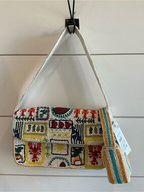 Hand-Beaded Multicolor Shoulder Bag with seafood designs